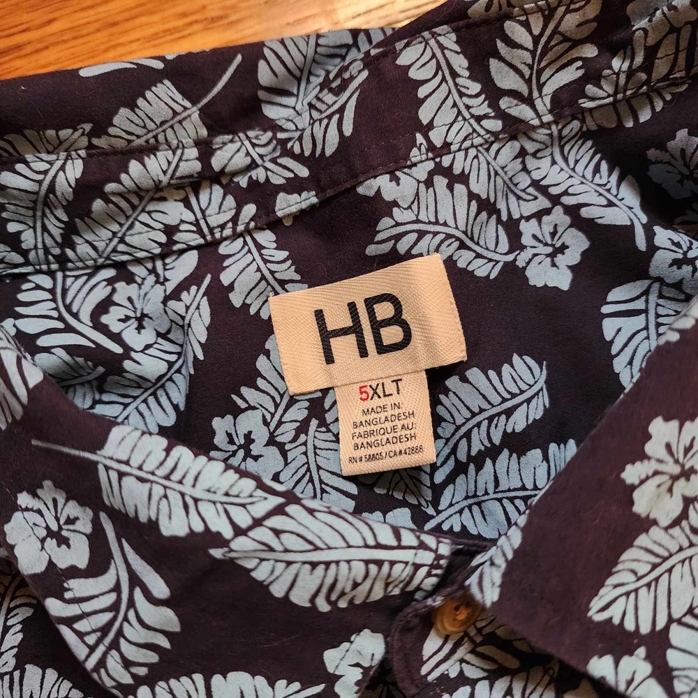 HB Harbor Bay Blue Hawaiian Short Sleeve Button Down Shirt 5XLT - Picture 2 of 4